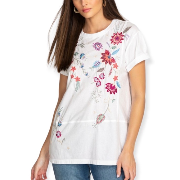 JOHNNY WAS Phoebe Tee Floral Embroidery Short Sleeve Relaxed T-Shirt White NWT - Picture 4 of 9